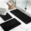 Zourglow 3 Tappetini da Bagno, Tappeto Bagno Antiscivolo e Assorbente, Morbido e ad Asciugatura Rapida, per WC, Doccia e Vasca da Bagno, Nero, 50 * 60cm & 50 * 80cm & 50 * 120cm