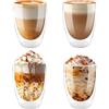 Vexillic Bicchierini Caffè Doppio Vetro, 4 Pezzi 350ML Tazzine da Espresso in Vetro Borosilicato a Doppia Parete Trasparenti per Cappuccino Macchiato Gelato Latte Succo di Frutta Tè