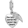 FGT Charm a forma di cuore con ali d'angelo, compatibile con braccialetti Pandora, per Natale, compleanno, citazioni commemorative, regalo per donne, figlia, sorella, nipote, nipote, Misura unica