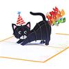 ANEWISH Biglietto d'auguri Gatto 3D, Ideale per Compleanni e Anniversari, Gatto Nero e Nastro