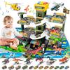 BuzzoXerex 5 Piani Garage Mmacchine per Bambini, Parcheggio Macchinine con 14 Autos e 2 Elicottero, Giocattolo Auto Garage con Ascensore e Rampe, Idea Regalo per Bambini 5 6 7 8 9 Anni (Dinosauro)