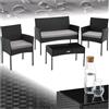 tectake® Set da Giardino in Rattan, 4 Posti, Polyrattan Resistente, Cuscini Idrorepellenti Lavabili, Struttura in Acciaio Stabile, Tavolino con Vetro di Sicurezza, Arredo Esterno - Nero