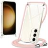 Xylota Cover con Cordino per Samsung Galaxy S23 5G,Trasparente Custodia con Laccio Tracolla Regolabile Corda Collana Catena,Ultra Sottile Silicone TPU + PC Antiurto AntiGraffio Protettiva Case,OroRosa