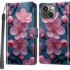 Haninsuze Cover per iPhone 13 / iPhone 14, Custodia Interno TPU Antiurto Portafoglio con Disegni [schede Fessura] [Supporto Stand] Cover Libro in PU Pelle (Fiore di pesco)