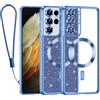 Kokio Glitter Magnetica Cover per Samsung Galaxy S21 Ultra Ultra con Cordino, Compatibile con MagSafe, Brillantini Sottile Silicone TPU Antiurto Custodia per Samsung S21 Ultra Bumper, Blu