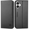 SHIELDON Cover per iPhone 16 Plus 5G, Custodia a Libro Portafoglio Vera Pelle Slot Schede Blocco RFID Resistente Flip Caso Magnetico Cavalletto Protezione Compatibile con iPhone 16 Plus 6.7, Nero