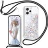 TUUTPU Cover per Xiaomi Redmi 12 4G con Cordino, Custodia Brillantini Liquido con Collana Trasparente Ultra Sottile Silicone Antiurto Protettivo Sabbie Mobili Case per Cellulare Cordoncino, Nero