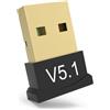 Yunseity Adattatore Bluetooth USB per 11/10/8.1/7, Linux, Ricevitore Dongle Bluetooth V5.1, Senza Driver, Desktop, per PC Laptop, Mouse, Tastiera