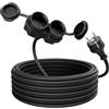 greate Prolunga elettrica da 10 metri con 2 prese - Spina elettrica impermeabile IP44 per estern - Presa shuko 3500W - Prolunghe elettriche, cavo prolunga elettrica, prolunga 16A