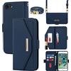 Cavor Cover Compatibile con iPhone 7/8/SE 2020/SE 2022 con Cordino,Flip Portafoglio Custodia Pelle,[Specchio][5 Porta Carte][Magnetico],Custodia Cover con Laccio Compatibile con iPhone 7/8 - Blu