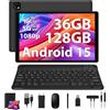 PIXGOOD Tablet 10 pollici 4G lte e 5G WiFi, Android 15.0 Octa-Core 2.0GHz, 36GB RAM, 128GB ROM (1TB Espandibile), 1920 * 1200FHD, 13MP+8MP, Tablet con Tastiera etc, GPS/Bluetooth, Nero