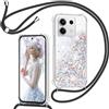 TUUTPU Cover per Xiaomi Redmi Note 13 Pro 5G/Poco X6 5G con Cordino, Custodia Brillantini con Collana Trasparente Ultra Sottile Silicone Antiurto Protettivo Sabbie Mobili Case per Cellulare Cordoncino, Nero