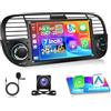 Motorsi Autoradio Android 15 per Fiat 500 2007-2015 A-pple Carpaly 7'' IPS Touchscreen 1 DIN Radio Stereo Quad-core 2+64G Autoradio Bluetooth 5.0 GPS/Android Auto/WiFi Radio/FM/RDS,Telecamera