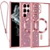 Kokio Glitter Magnetica Cover per Samsung Galaxy S22 Ultra 5G con Cordino, Compatibile con MagSafe, Brillantini Sottile Silicone TPU Antiurto Protezione Custodia per Samsung S22 Ultra Bumper, Rosa