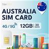 travSIM Australia SIM Card | 12GB di dati mobili a velocità 4G/5G | Roaming 0 in Nuova Zelanda | Il piano sulla SIM Card per l'Australia è valido per 30 giorni