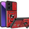 ESTH® Cover per Xiaomi Redmi Note 13 Pro Plus con Custodia per Fotocamera Scorrevole e Supporto ad Anello [Custodia Paraurti Compatibile con Supporto Magnetico per Auto], Rosso