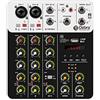 D Debra Professional Mixer,4 Channel Mixer con MP3/USB Bluetooth, alimentazione Phantom 48V,Stereo DJ Mixer per trasmissioni dal vivo,matrimoni,feste,registrazioni registrazione,streaming live (Bianco)