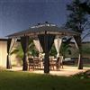 Devoko Gazebo Esterno Resistente 3x4m con Luce LED, Gazebo da Giardino Impermeabile Robusto per 6-8 Persone, Doppio Tetto Protezione UV50+, Tenda da Giardino per Famiglie Festival Eventi, Grigio