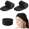 SNXCEUG 2 Pezzi Fascia per Capelli Donna, Regolabile Spa Fascia per Capelli con Magic Tape, Fasce per il lavaggio del viso, per Capelli per Skincare Spa Yoga Doccia, Nero