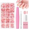 Soodyoow 240 Pezzi Unghie Finte, 12 Taglie Unghie Finte Corte, UnghieFinte Adesive, Unghies Press on Gel, Press on Nails, UnghieFinte Bambina, con Colla per Unghies, Lima e Spingi Cuticole