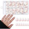 Tastetreasure Kit di 144 unghie finte corte a pressione, colore rosa sfumato naturale, unghie finte con punta francese, rotonde, quadrate lucide, con colla e lima per unghie, per manicure fai da te da