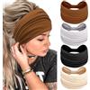 Kavya 4 Pezzi Fasce Per Capelli Donna,Kavya Larga Fascia Capelli Elastici Stampa Leopardata Boho Alla Moda Stampa Floreale Accessori Capelli Per Lavoro Quotidiano Yoga(Kaki)