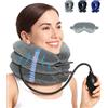 LuxoCare Trazione Cervicale Collare Cervicale Gonfiabile - Cuscino Cervicale da Viaggio con Maschere per Dormire per Alleviare Dolore alla Colonna Cervicales Durante i Viaggi, Lavoro e Campeggio
