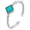 Qings Turchese Anello Argento Sterling - S925 Anelli Aperti Regolabili Pietre Preziose Quadrate Blu Anello Vintage Turchese Cubic Zirconia Fashion Regali Di Compleanno per Donne Ragazze