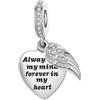 FGT Charm a forma di cuore con ali d'angelo, compatibile con braccialetti Pandora, per Natale, compleanno, citazioni commemorative, regalo per donne, figlia, sorella, nipote, nipote, Misura unica