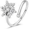 Qings Anello regolabile con fiocco di neve 925 sterline d'argento Fiore di neve congelato scintillante ossidato Regalo gioielli eleganti delicati inverno ghiaccio per donne ragazze della figlia