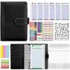 Lrocotanc Raccoglitore ad Anelli A6 - 30 Pezzi Money Binder con Buste a Cerniera e Etichette - Ideale per Budget Planner e Organizzatore di Contanti per Casa e Lavoro (Nero)