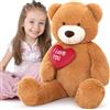 MorisMos 90cm Orso Peluche Gigante con Cuore Rosso, I Love You Orsacchiotto Peluche Grande XL Marrone, Orsetto Morbido Carini Regali per Fidanzata Donna Ragazze Bambini