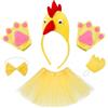 WSOAFVK 5 Pezzi Costume Gallina per Bambini, Set Travestimento Pulcino con Gonna Tutu e Guanti, Fascia e Coda in Velluto Giallo, Accessori per Halloween, Carnevale e Feste a Tema