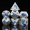 HNCCESG Set di dadi in metallo - Design drago, 7 dadi poliedrici per giochi di ruolo D4 D6 D8 D10 D12 D20 D00 per TTRPG (Perlmutt bianco Blu-drago)