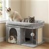 Heybly Albero Tiragraffi per Gatti, Torre da 35 cm con Grande Piattaforma di Riposo e Cabina per Gatti Adulti d'Interno, Pali Graffiatori e Palla a Molla Interattiva Incluse, Grigio Chiaro HCT203SW
