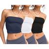 Trendy Queen Confezione da 3 Top a Tubo da Donna Crop Top per Uscire Senza Spalline Basic Backless Reggiseno a Fascia Abiti Estivi 2024, Bianco, Nero, Blu Navy, S