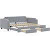 vidaXL Letto da giorno allungabile con cassetti grigio chiaro 90x190 cm in tessuto
