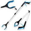 LINKINNO 91cm Pinza telescopica, Strumento per la Raccolta di Rifiuti Pieghevole in Alluminio con Punta Magnetica, Morsetto in Gomma e Testa Rotante 360°, Presa Robusta (Blu) (82CM [2 Pezzi])