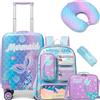 HTgroce 5pcs Valigia per Bambini Ragazze, Zainetto Bambina, Valigia Bambino con Maniglia Retrattile con ruote girevoli a 360 °