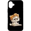 Smart Kitten Teacher Headwrap Graphics B Custodia per iPhone 16 Plus Simpatico gatto bianco lettura libro amante animale grafico gattino