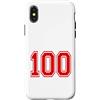 Numbers and Letters Custodia per iPhone X/XS Numero 100 in stile squadra sportiva rossa