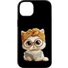 Smart Kitten Teacher Headwrap Graphics B Custodia per iPhone 14 Plus Simpatico gatto bianco lettura libro amante animale grafico gattino