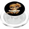 Bookworm Teacher Theme Library Reader Gr Baby Lizard Libro Aperto Lettura Rettile Grafica Ritratto Rotondo PopSockets PopGrip per MagSafe