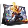 UPERFECT 3K OLED 120Hz 16 Monitor Portatile con 100000:1 500 Nit 2880 * 1800 16:10 DCI-P3 Schermo Mini HDMI USB C per PC Laptop Cellulare Console di Gioco, Alloggiamento in Metallo, Compatibile VESA