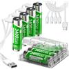 Palogreen 8 Batterie USB AA 3400 mWh - 1,5 V Crash Light Pile ricaricabili agli ioni di litio AA batterie ricaricabili ad alta capacità con cavo di ricarica di tipo C 4 in 1
