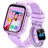 RUXINGX 4G Smartwatch Bambini, IP68 Impermeabile Smartwatch con GPS, SOS, Telefono, HD Videochiamata, Chat Vocale, modalità Lezione, Sveglia, Sonno, Orologio Bambini per Ragazze e Ragazzi, Viola