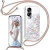 TUUTPU Cover per Honor 90 Lite 5G con Cordino, Custodia Brillantini Liquido con Collana Trasparente Ultra Sottile Silicone Antiurto Protettivo Sabbie Mobili Case per Cellulare Cordoncino, Oro Rosa