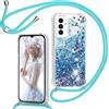 TUUTPU Cover per Samsung Galaxy A34 5G con Cordino, Custodia Brillantini Liquido con Collana Trasparente Ultra Sottile Silicone Antiurto Protettivo Sabbie Mobili Case per Cellulare Cordoncino, Blu