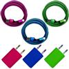 i! - 3 x alimentatore USB da 1 A + 3 x 1 m di alta qualità in nylon USB-C cavo di ricarica rapida per cellulare, tablet smartphone - blu + verde + rosa