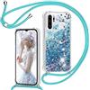 TUUTPU Cover per Huawei P30 Pro con Cordino, Custodia Brillantini Liquido con Collana Trasparente Ultra Sottile Silicone Antiurto Protettivo Sabbie Mobili Case per Cellulare Cordoncino, Blu
